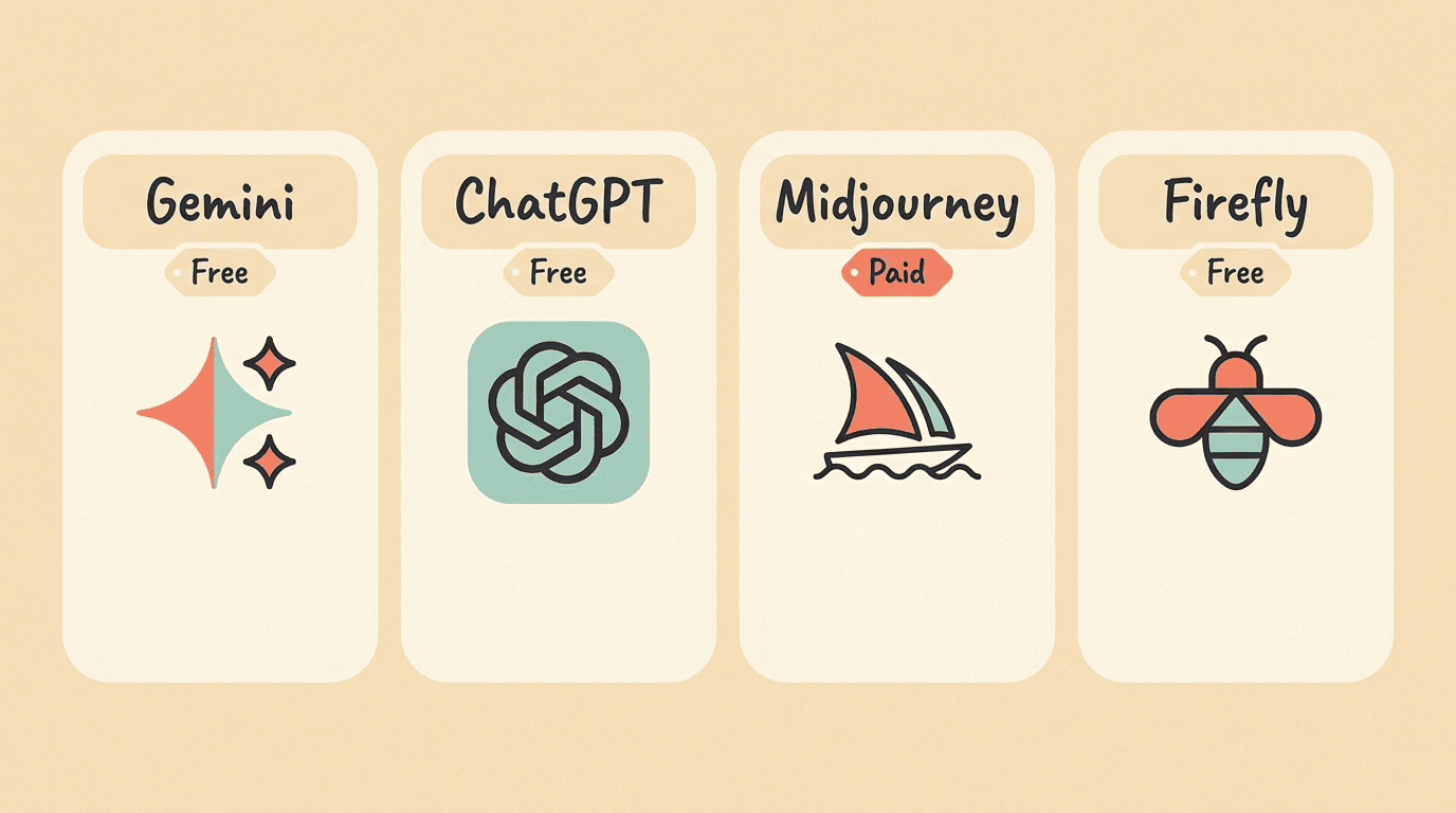 Comparison of Gemini, ChatGPT, Midjourney and Firefly for AI photo editing