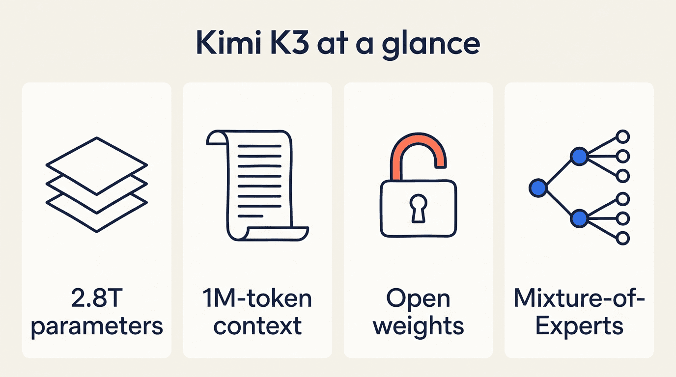 Kimi K3 spec overview including its 1M-token context window