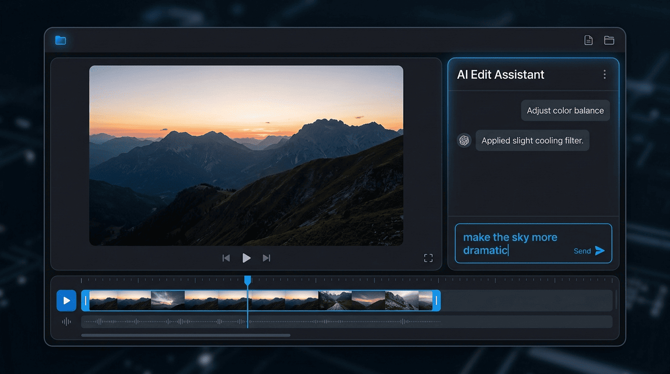 Gemini Omni conversational video editing interface — AI chat panel with video timeline