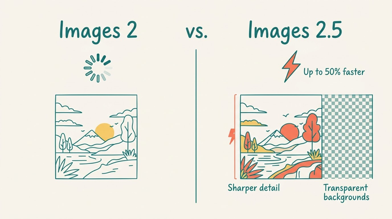 ChatGPT Images 2 versus Images 2.5: up to 50% faster, sharper detail, and native transparent backgrounds